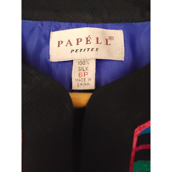 Vintage Papell Petites Womens Silk Snap Button Blazer 6P Striped Career Jacket - Picture 5 of 16